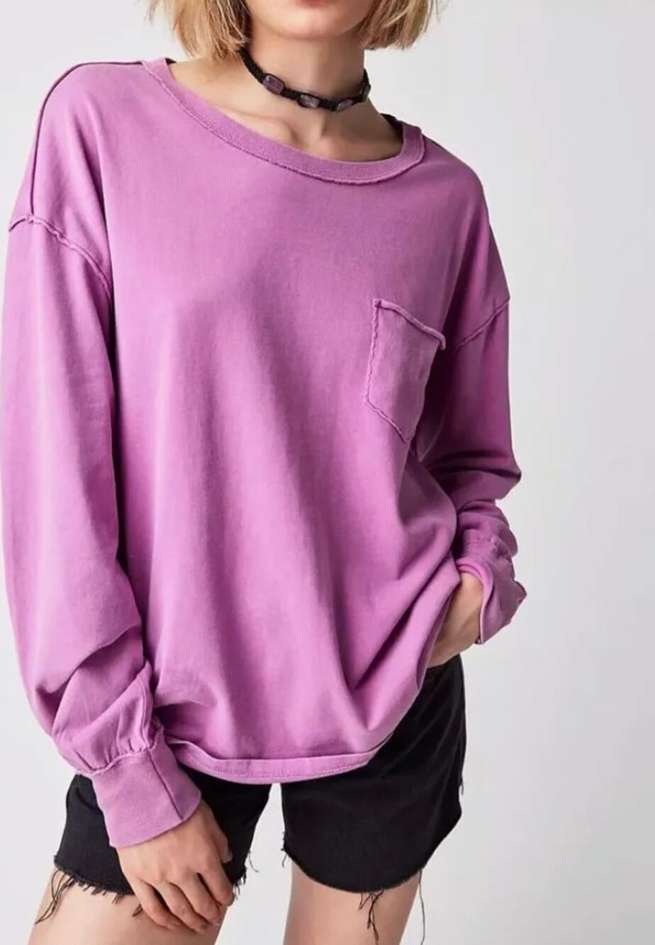 NEW Free People We The Free Fade Into You Long Sleeve Tee Shirt Oversized Purple